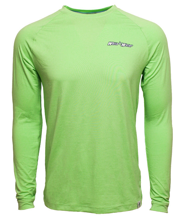 Bass Graphic Performance Tee long sleeve lime green shirt with White Water Life logo on Tampa Home & Garden Store