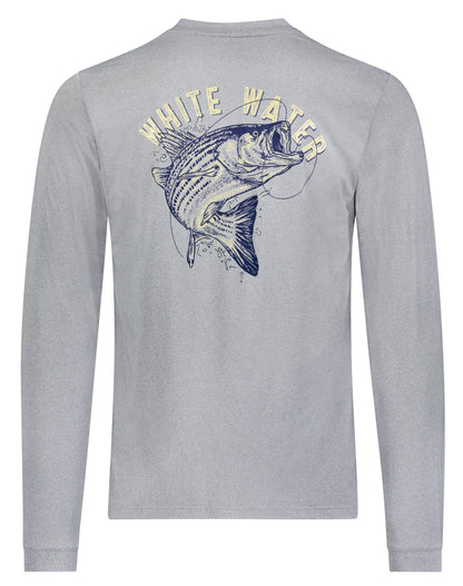 Bass Graphic Performance Tee long sleeve with navy bass on heather gray by White Water Life on Tampa Home & Garden Store