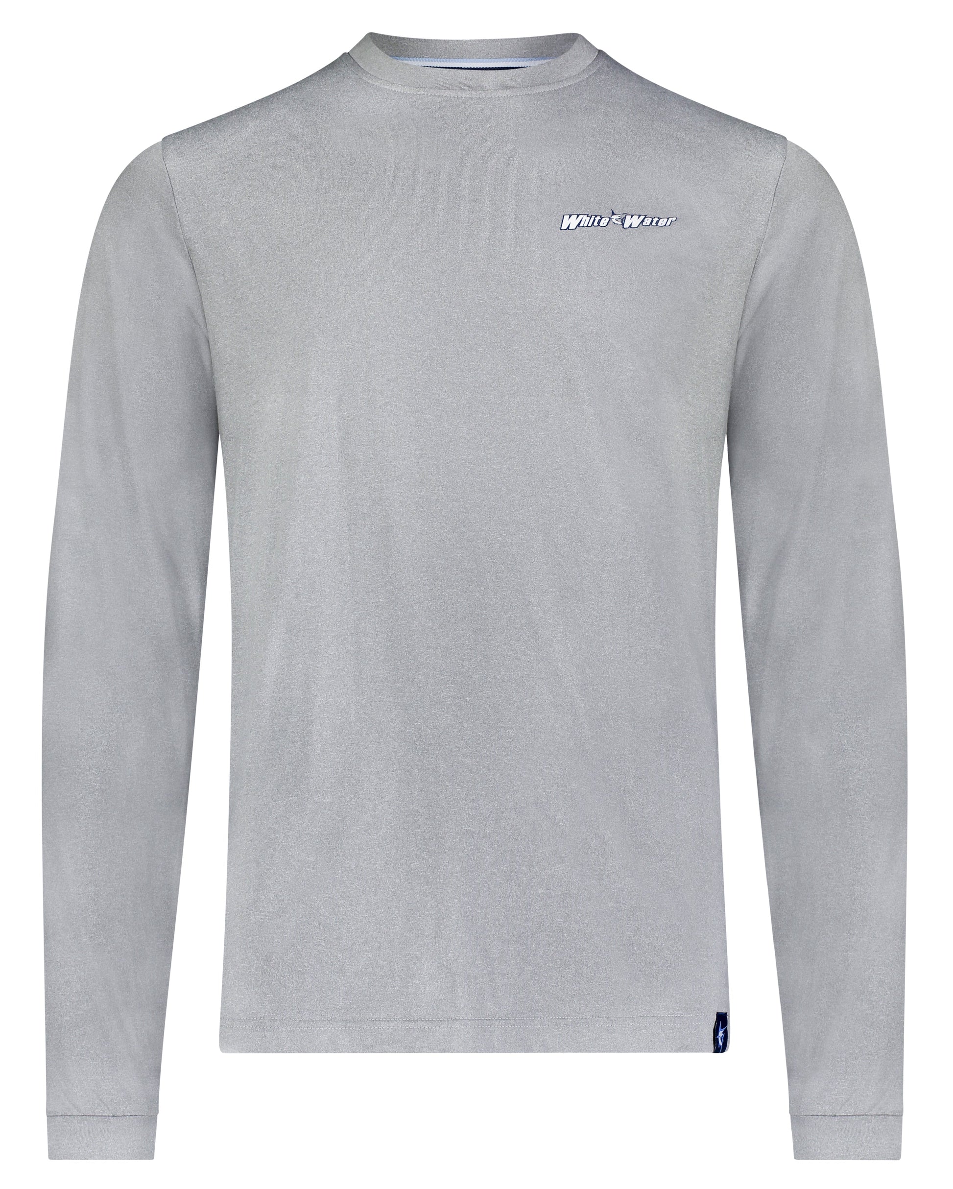 Bass Graphic Performance Tee long sleeve gray shirt by White Water Life with chest logo on Tampa Home & Garden Store