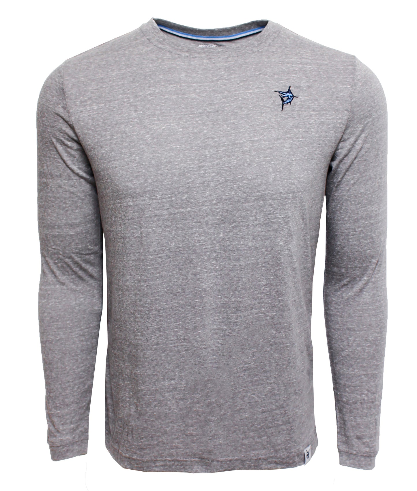 Oasis LS Tee long sleeve gray heather shirt by White Water Life with small navy chest logo on Tampa Home & Garden Store