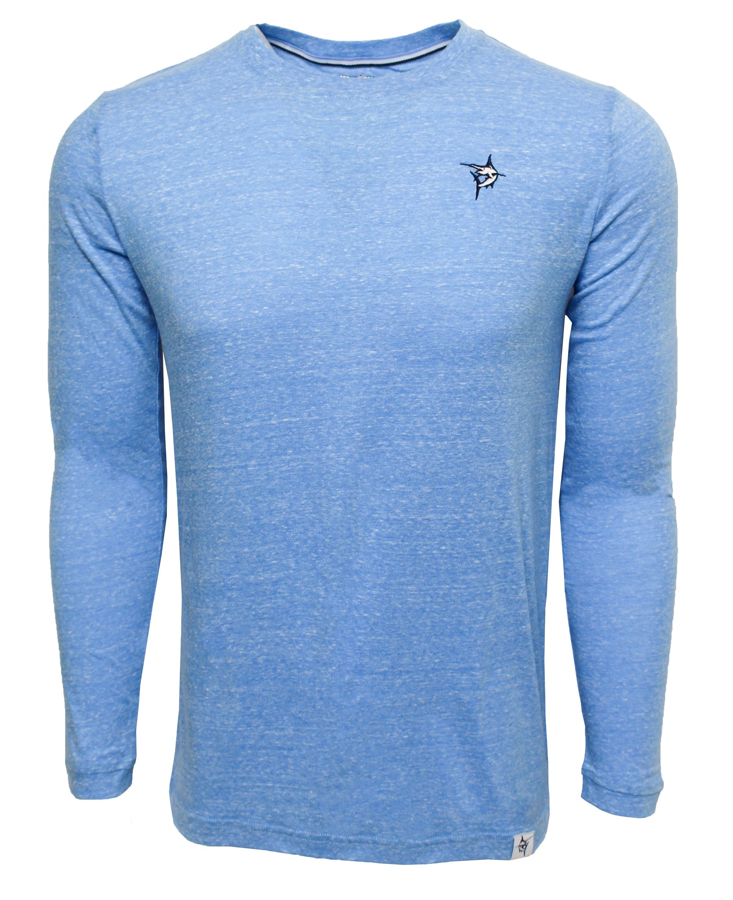 Oasis LS Tee long sleeve blue heather with small chest logo by White Water Life on Tampa Home & Garden Store