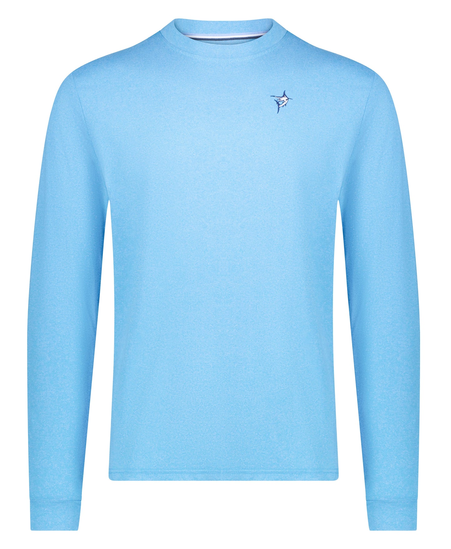 Dockside Performance Long Sleeve activewear top light blue with small fish logo White Water Life on Tampa Home & Garden Store