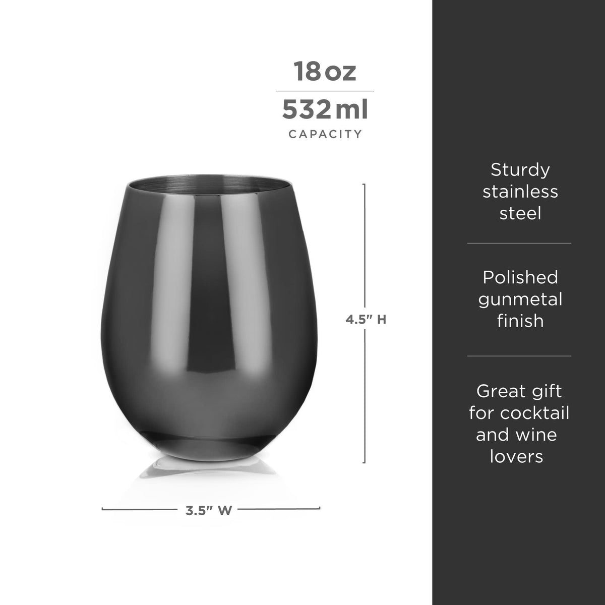 Stainless steel stemless wine glasses gunmetal by Viski, set of 2, 18 oz capacity on Tampa Home & Garden Store