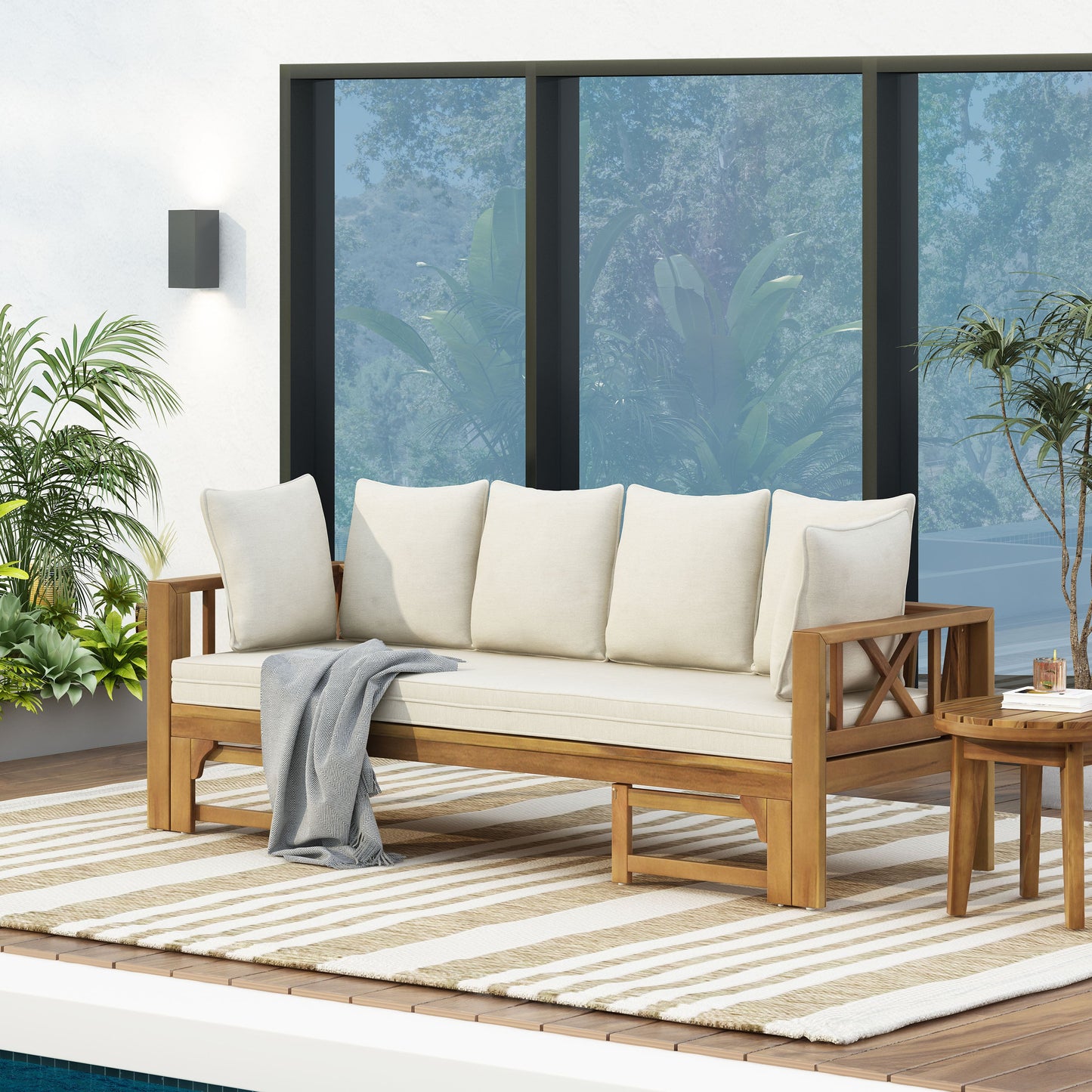 Outdoor Extendable Acacia Wood Sofa and Daybed