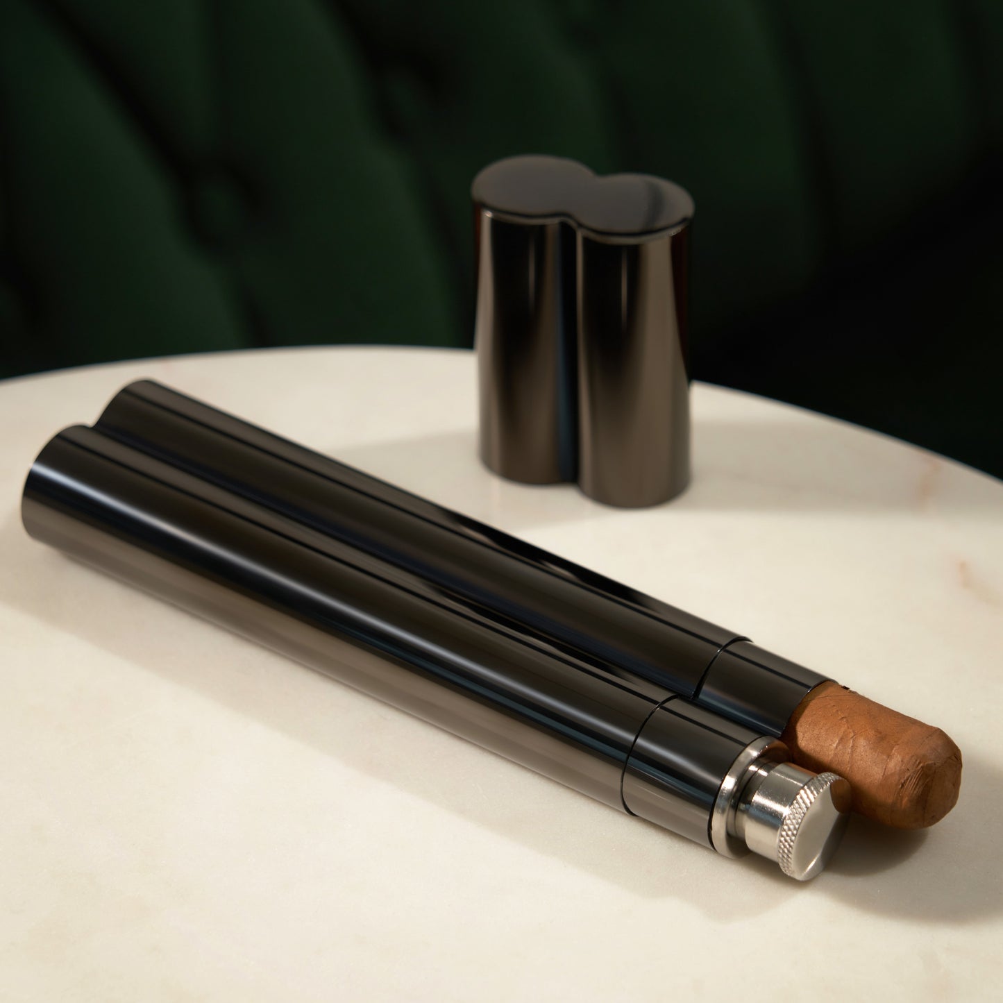 Stainless Steel Cigar Holder and Flask Case