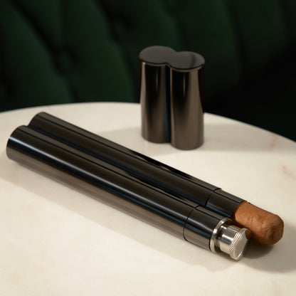 Stainless Steel Cigar Holder and Flask Case