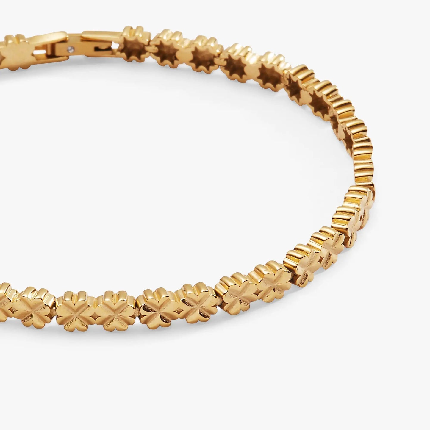 Lucky Clover Charm Tennis Bracelet by Alex and Ani in gold-tone with crystal accent on Tampa Home & Garden Store