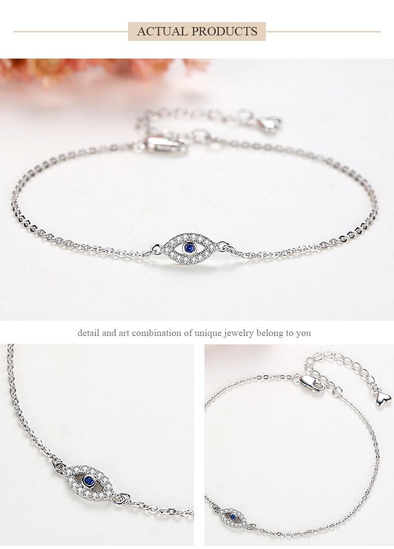 Stevvex eye bracelet in sterling silver with blue CZ center and pave crystals, chain on Tampa Home & Garden Store