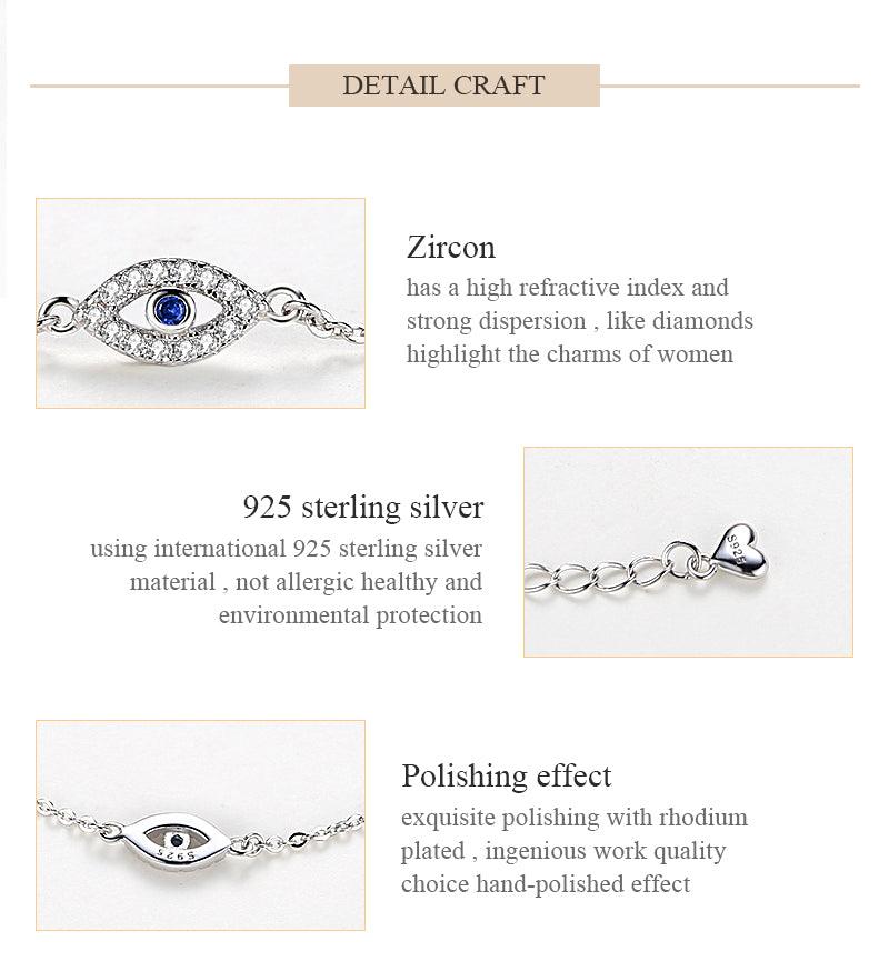 Stevvex lucky eye bracelet in 925 sterling silver with cubic zirconia, adjustable eye shape charm on Tampa Home & Garden Store