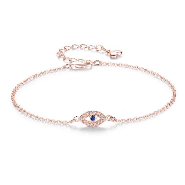 Stevvex eye bracelet rose gold finish with cubic zirconia, adjustable evil eye charm on Tampa Home & Garden Store