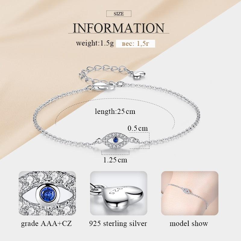 Stevvex Lucky Eye Bracelet in sterling silver with cubic zirconia eye, adjustable 25 cm on Tampa Home & Garden Store