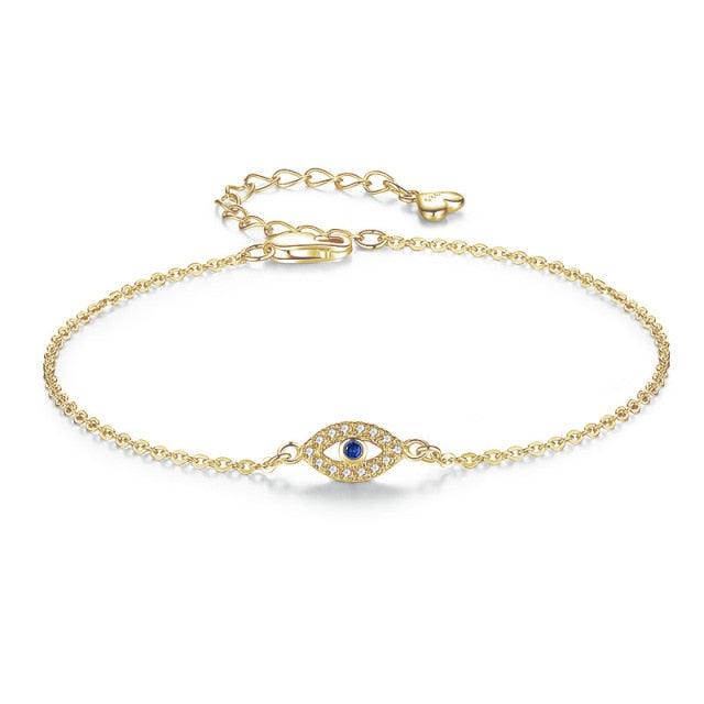 Lucky Eye Bracelet gold-tone with blue center CZ eye charm, adjustable chain on Tampa Home & Garden Store