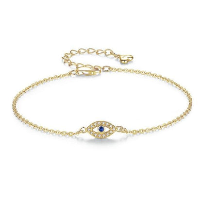 Lucky Eye Bracelet gold-tone with blue center CZ eye charm, adjustable chain on Tampa Home & Garden Store