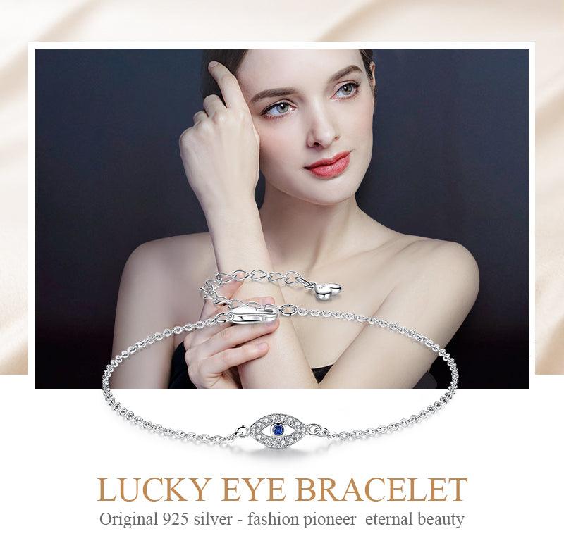 Lucky Eye Bracelet sterling silver with blue cubic zirconia eye charm, adjustable Stevvex on Tampa Home & Garden Store