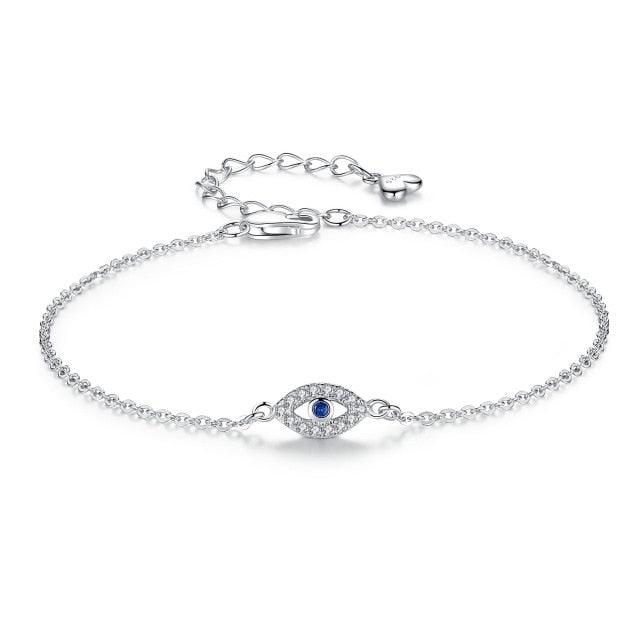 Stevvex Lucky Eye Bracelet sterling silver with cubic zirconia eye charm adjustable chain on Tampa Home & Garden Store