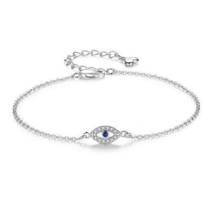 Stevvex Lucky Eye Bracelet sterling silver with cubic zirconia eye charm adjustable chain on Tampa Home & Garden Store