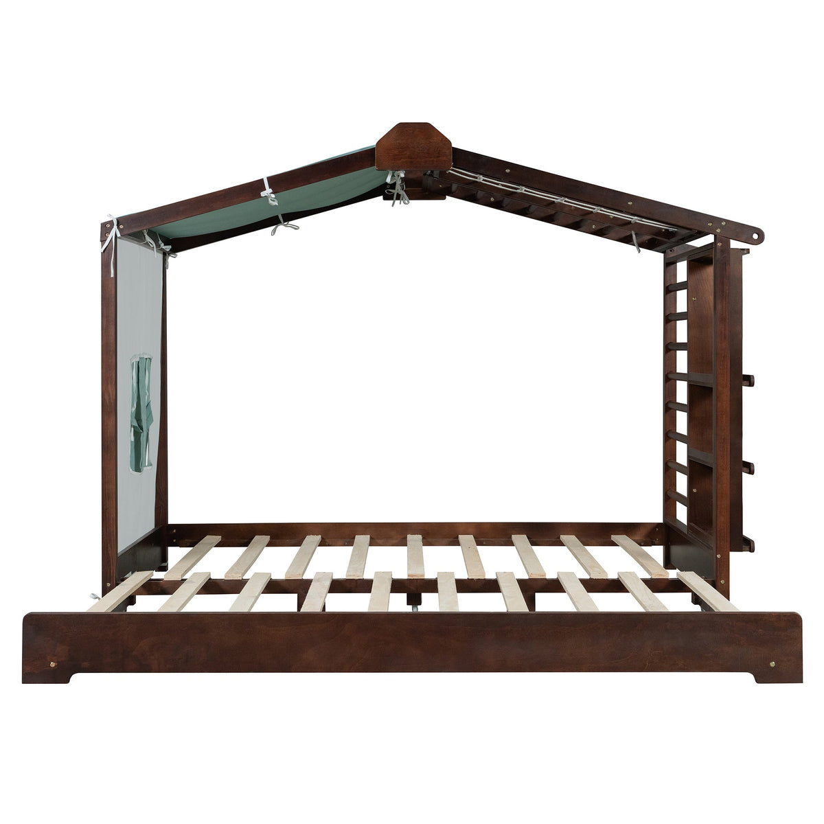Twin Size House Bed with Trundle by HouseOfZazla, espresso wood frame with canopy on Tampa Home & Garden Store