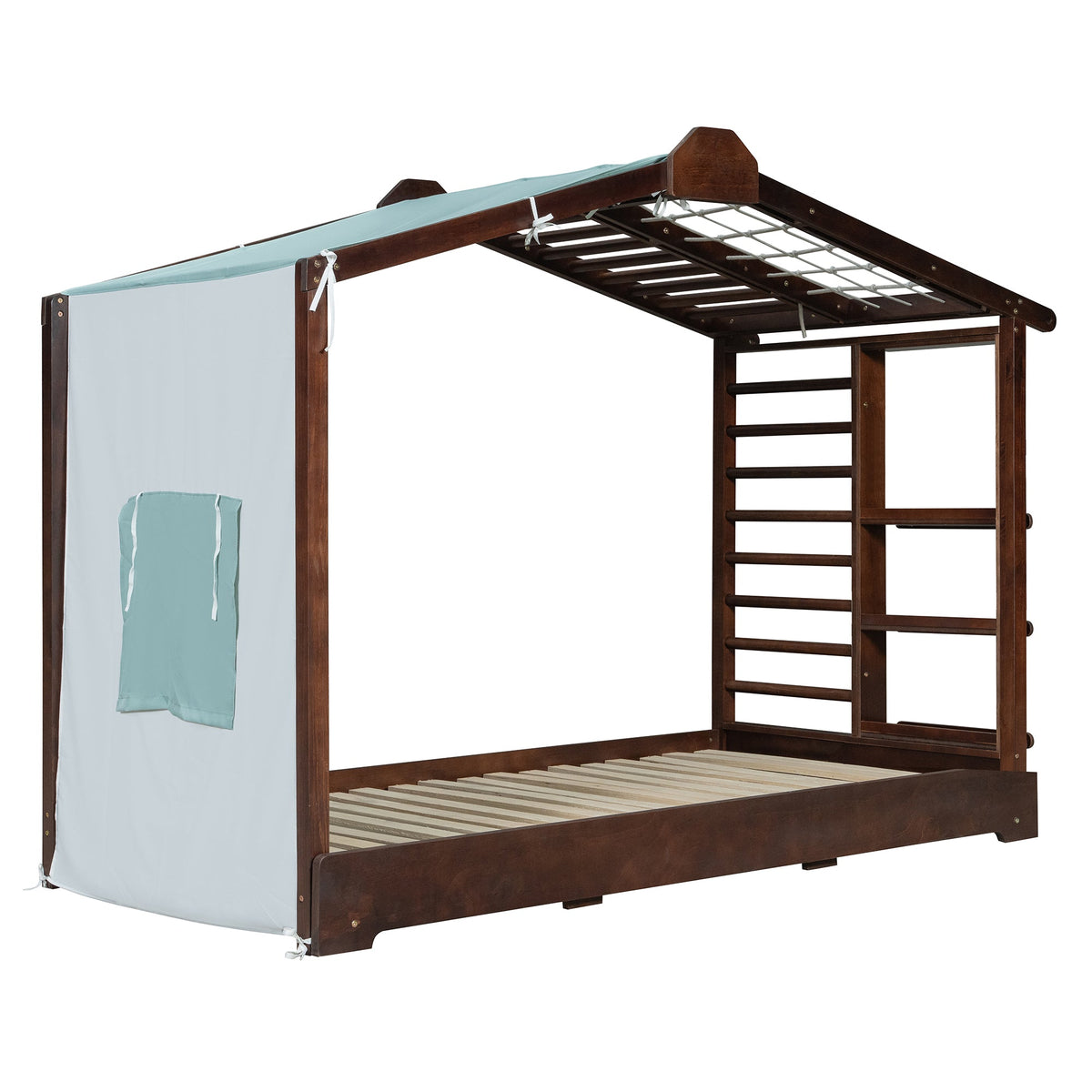 Twin size house bed with trundle and side shelves in espresso finish by HouseOfZazla on Tampa Home & Garden Store