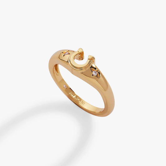 Lucky Horseshoe Ring, gold-tone band with diamonds on Tampa Home & Garden Store