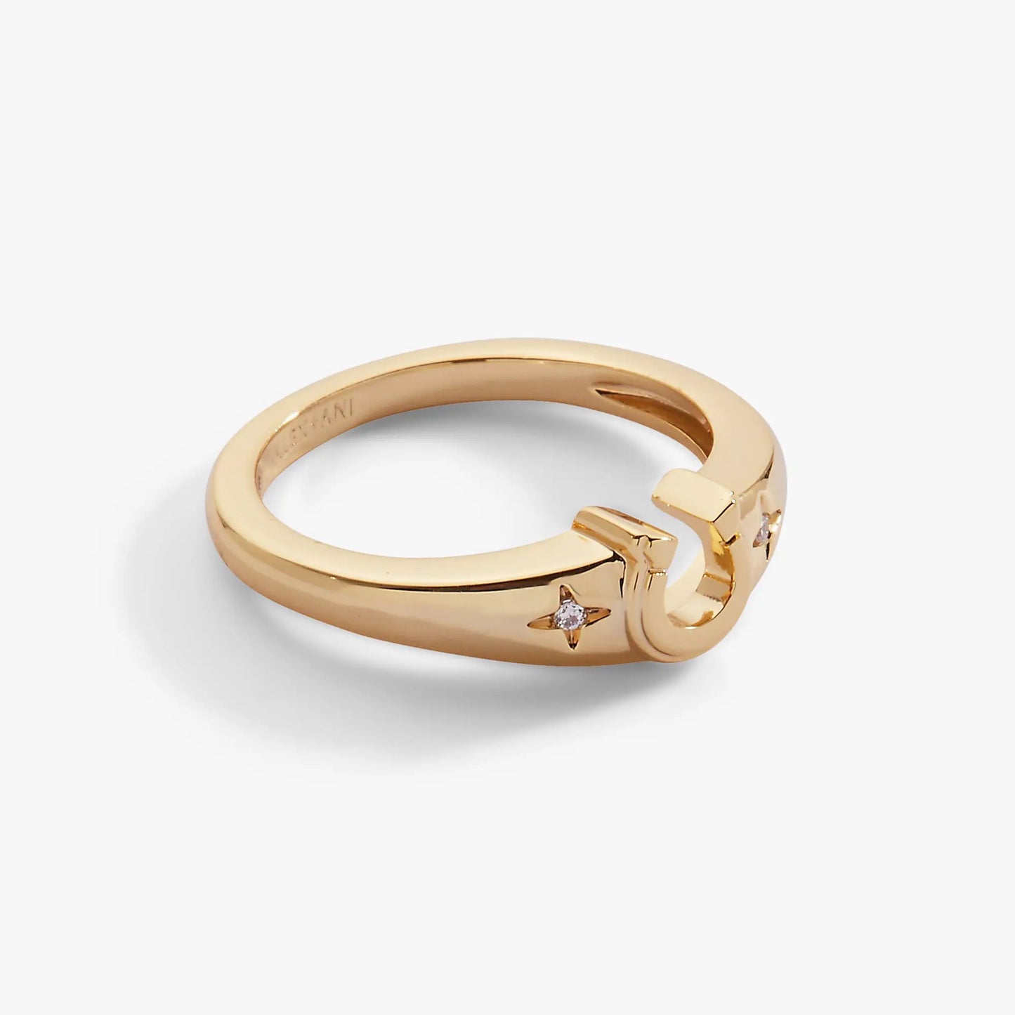 Lucky Horseshoe Ring by Alex and Ani, gold-tone band with a diamond accent on Tampa Home & Garden Store