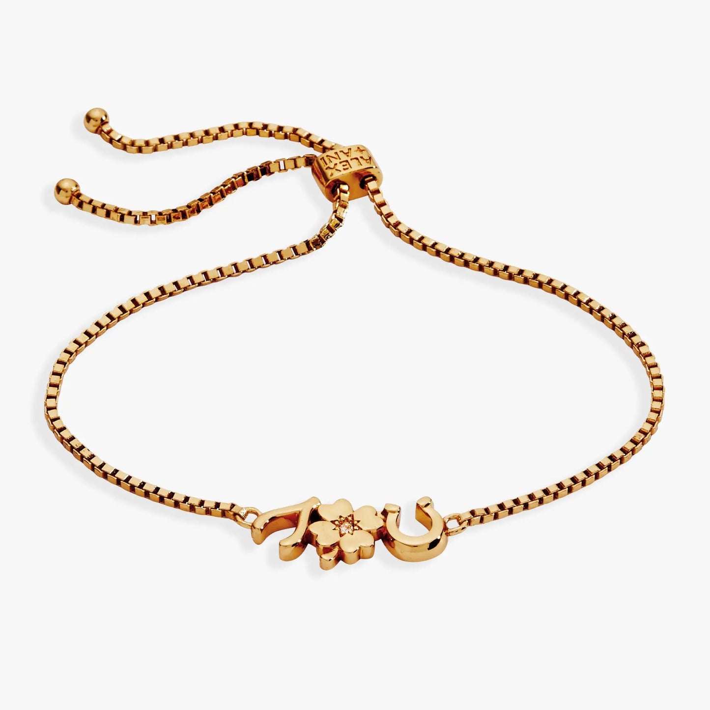 Lucky Symbol Bolo Bracelet by ALEX AND ANI in gold-tone with adjustable bolo chain on Tampa Home & Garden Store