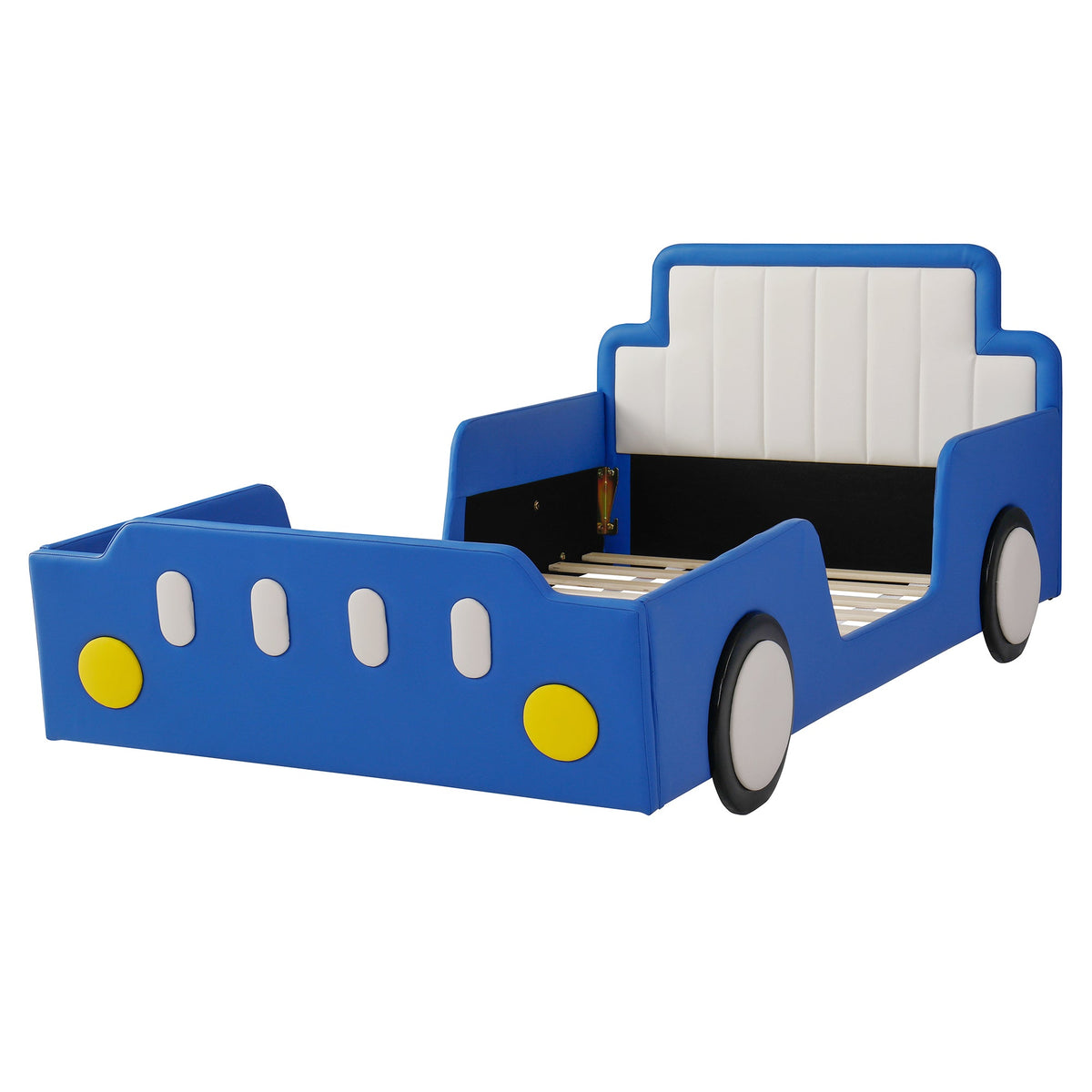 Twin Size Race Car-Shaped Platform Bed with safety rails, blue frame by HouseOfZazla on Tampa Home & Garden Store