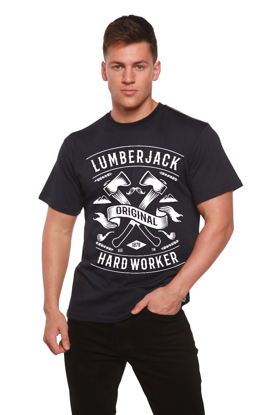 LumberJack men's bamboo viscose/organic cotton graphic tee navy with white logo Spun Bamboo on Tampa Home & Garden Store