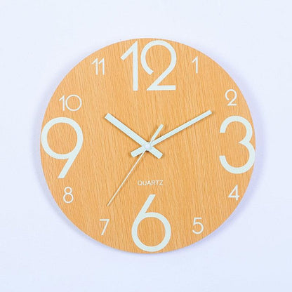 Wooden round wall clock with large white numerals and hands, 12-inch diameter on Tampa Home & Garden Store