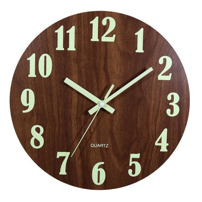 Luminous wall clock Stevvex, 12-inch wooden silent quartz with large glow numbers on Tampa Home & Garden Store