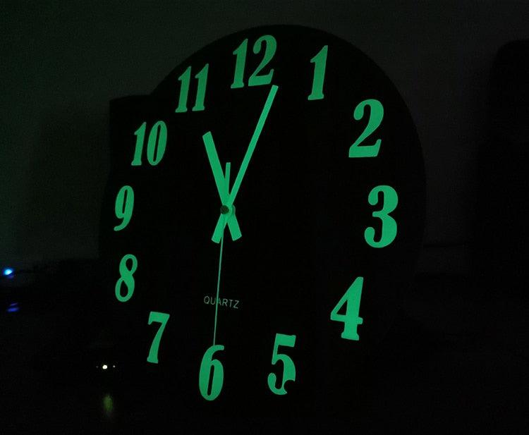 Luminous wall clock, 12-inch, green glow numbers and hands, silent quartz, battery powered on Tampa Home & Garden Store
