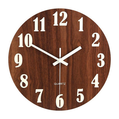 Stevvex 12-inch wooden wall clock with large luminous numerals and hands, battery operated on Tampa Home & Garden Store