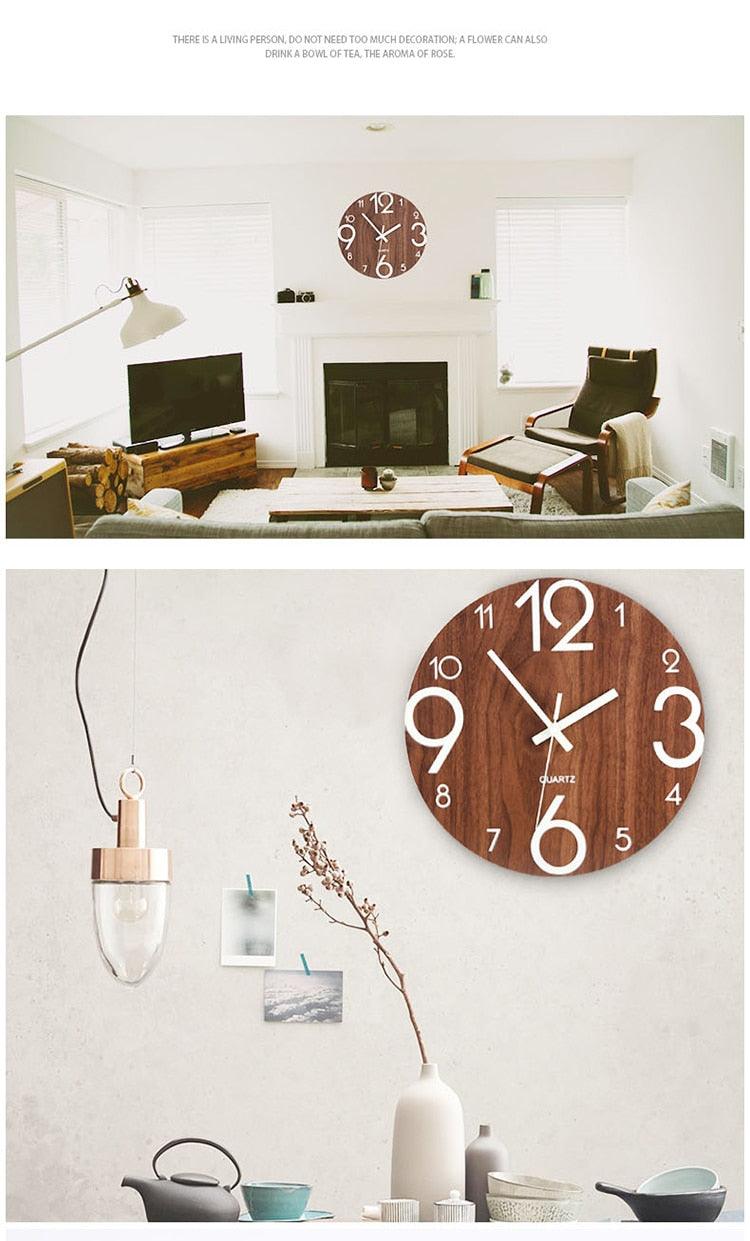 Stevvex 12-inch wooden wall clock with luminous numbers and hands, silent quartz decor on Tampa Home & Garden Store