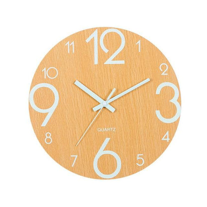 Wooden wall clock 12-inch with large white numerals and hands on Tampa Home & Garden Store
