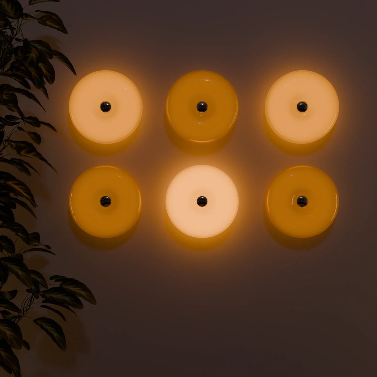 Lumo Donut Glass LED lamp, 5 white and amber glass donuts by Moktan Sabai on Tampa Home & Garden Store