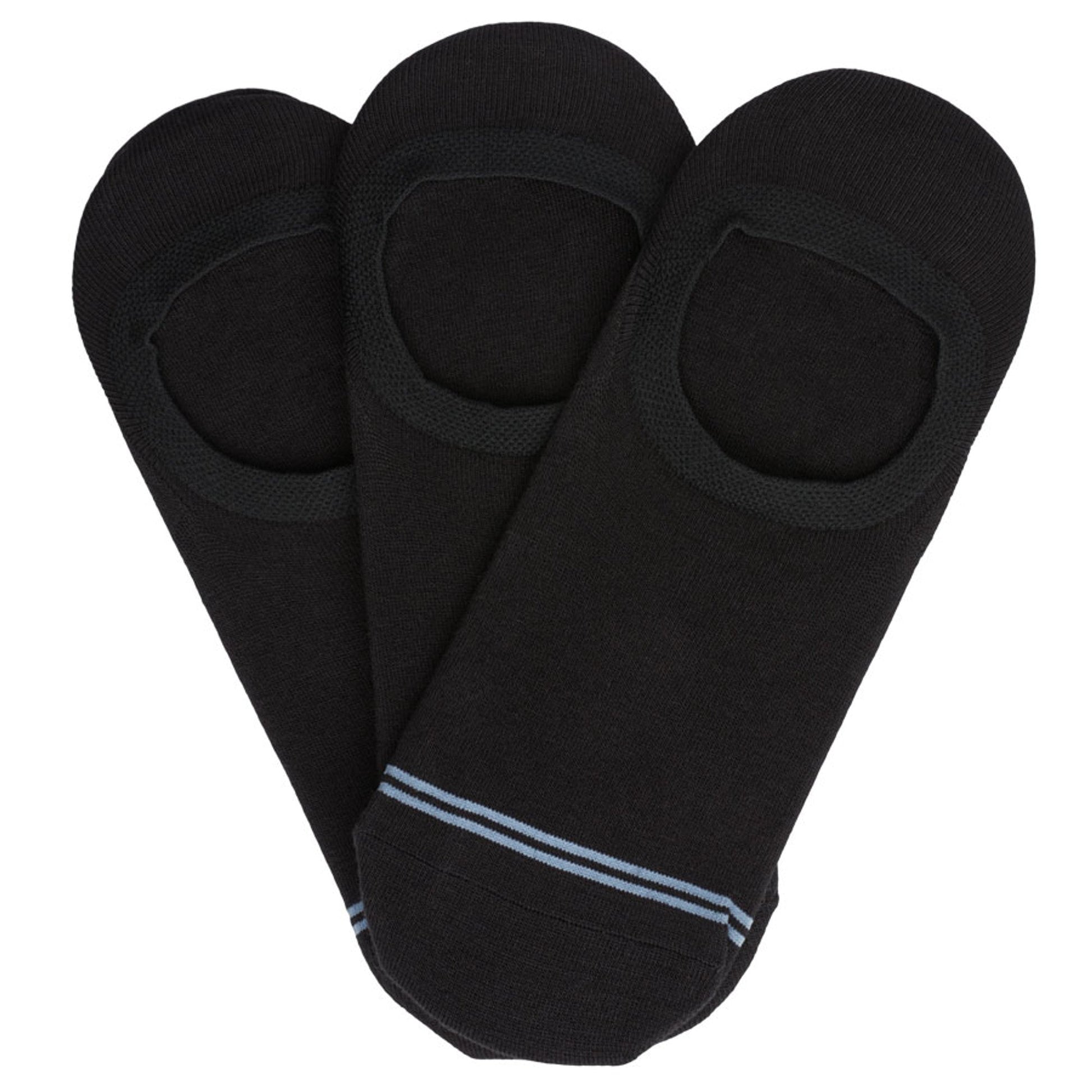 Luna Black No Show 3-pack footie socks by DeadSoxy with blue-striped cuffs on Tampa Home & Garden Store