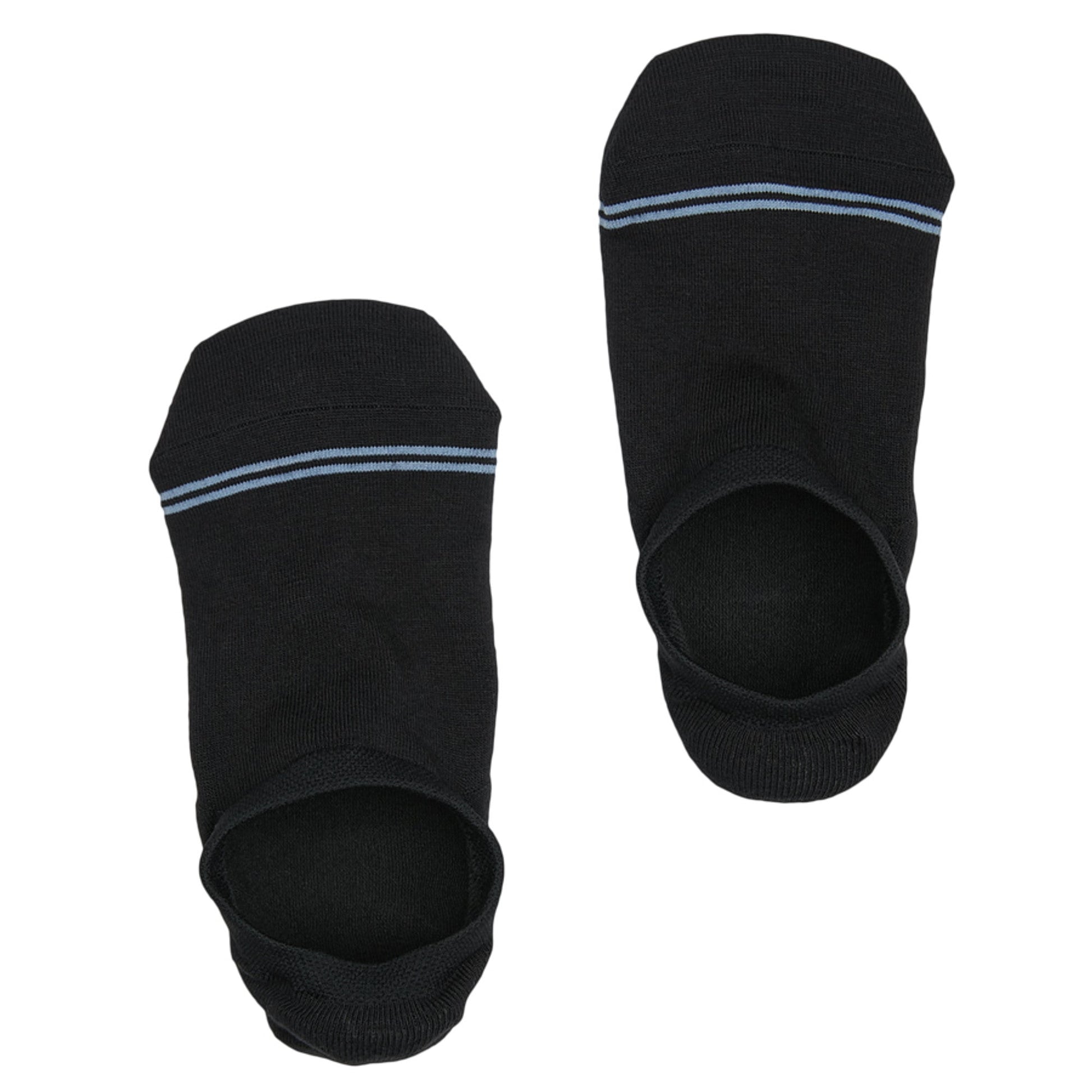 Luna Black No Show Socks 3-pack by DeadSoxy; black footie socks with light blue stripes on top on Tampa Home & Garden Store