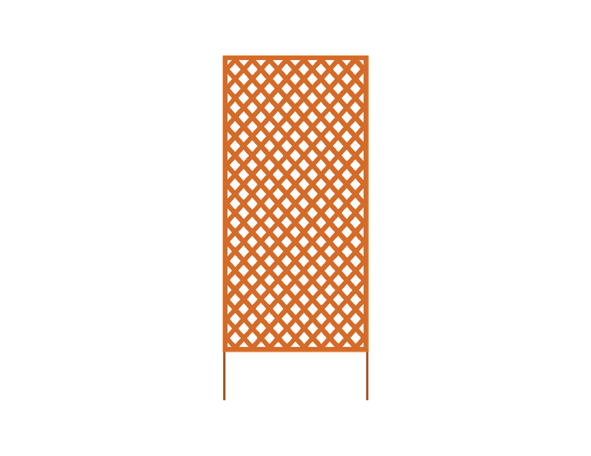 Outdoor metal privacy panel Rustica Ornamentals lattice in heavy-duty rust-orange steel on Tampa Home & Garden Store