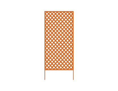 Outdoor metal privacy panel Rustica Ornamentals lattice in heavy-duty rust-orange steel on Tampa Home & Garden Store