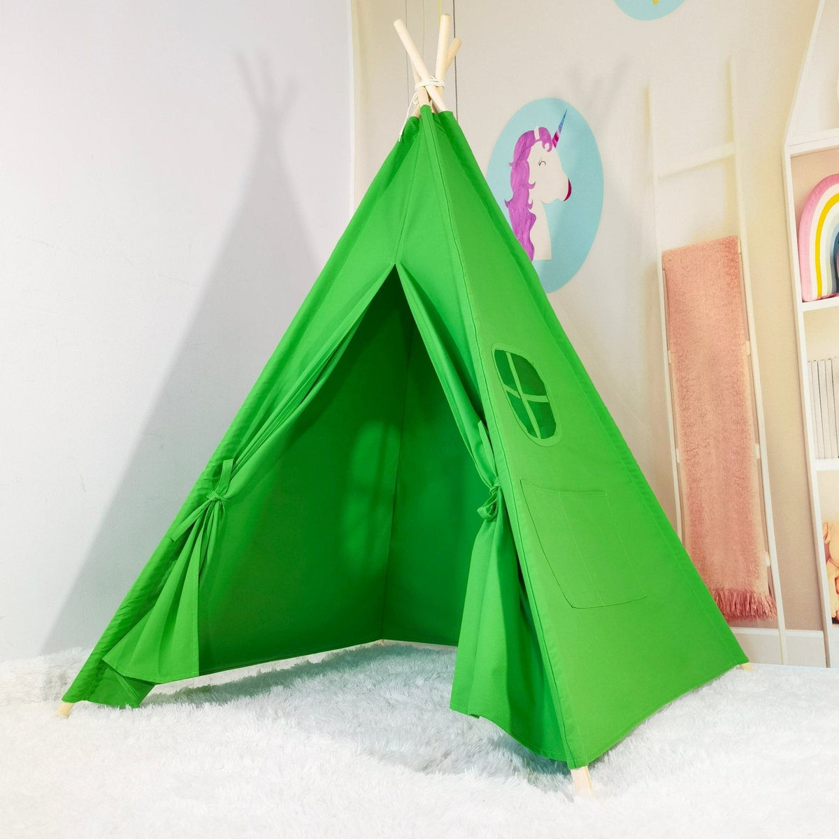 Chicky Chicky Bling Bling kids teepee play tent bright green fabric with poles and fairy lights on Tampa Home & Garden Store