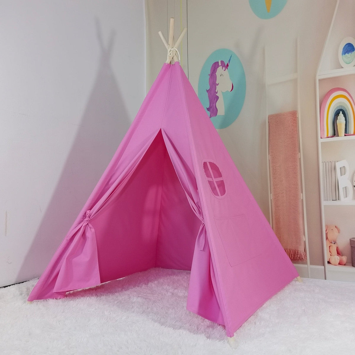Kids Cotton Teepee Play Tent with Fairy Lights in pink for indoor playroom on Tampa Home & Garden Store