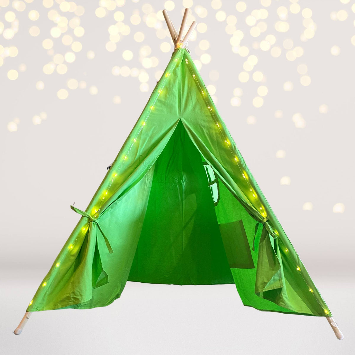 Kids cotton teepee play tent green with fairy lights by Chicky Chicky Bling Bling on Tampa Home & Garden Store