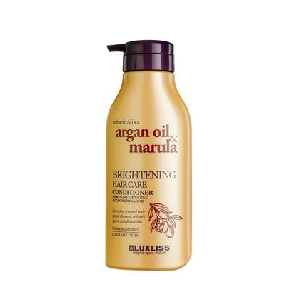 Luxliss Argan Oil & Marula Brightening Hair Care Conditioner 500 ml bottle with dark purple pump on Tampa Home & Garden Store