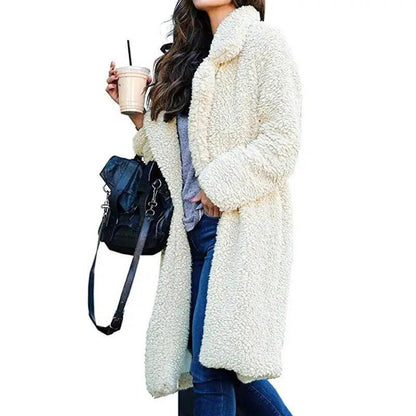 Long cream teddy coat for women, Stevvex plush fleece outerwear on Tampa Home & Garden Store