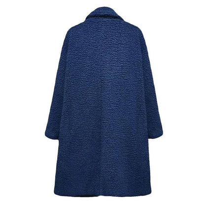 Stevvex blue fleece coat solid color warm plush outerwear for women on Tampa Home & Garden Store