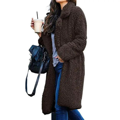 Stevvex brown teddy fleece coat, long plush faux fur outerwear for women on Tampa Home & Garden Store