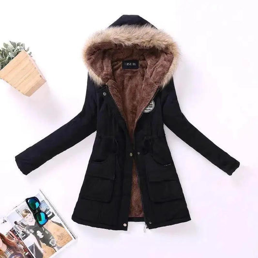 Stevvex black cotton padded hooded coat with brown faux fur lining, front pockets, size 3XL on Tampa Home & Garden Store