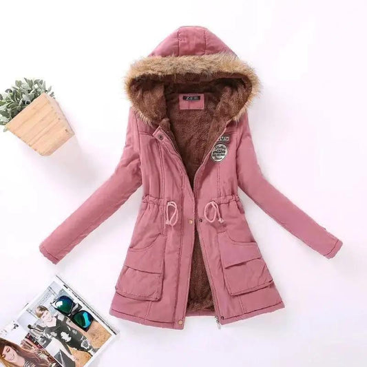 Padded pink puffer coat with faux fur hood by Stevvex, drawstring waist, pockets, size 3XL on Tampa Home & Garden Store