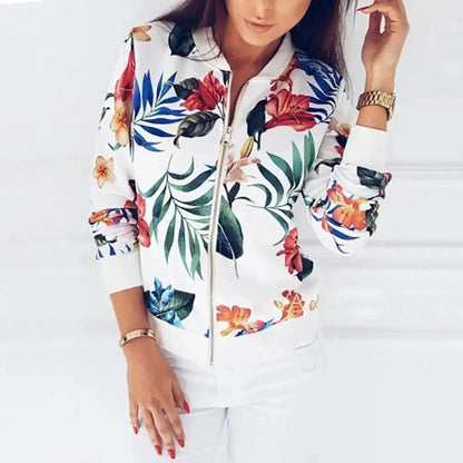 Floral Zip Bomber Jacket for Women Long Sleeve