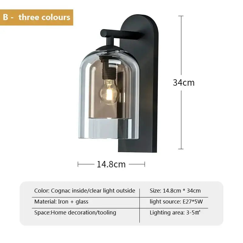 Luxury amber glass wall sconce with black iron backplate and clear outer shade Decorbites on Tampa Home & Garden Store