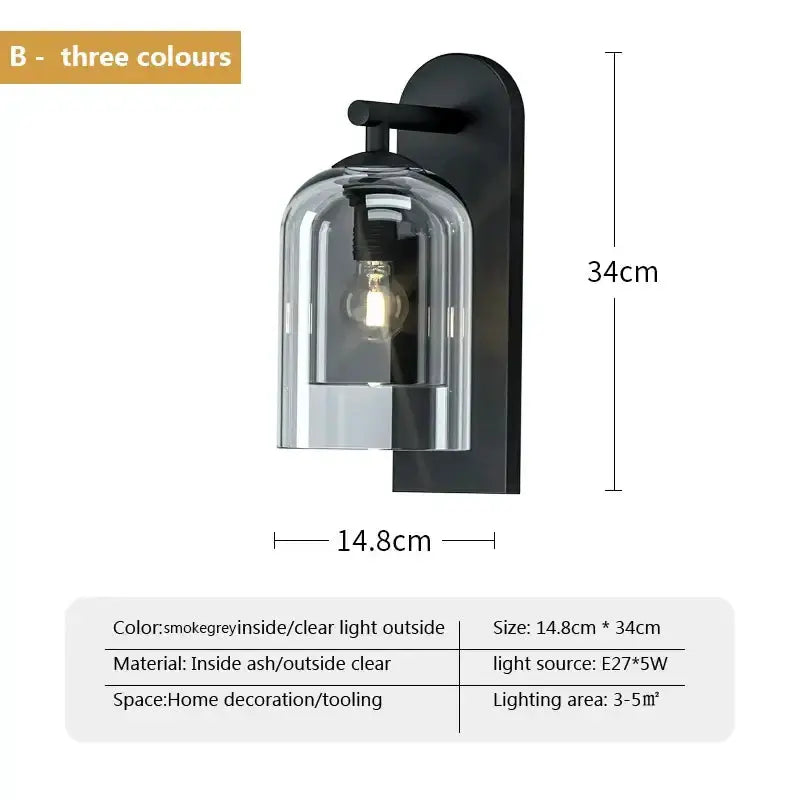 Decorbites amber glass wall sconce in black backplate, bedroom lighting; 34cm tall, 14.8cm wide on Tampa Home & Garden Store